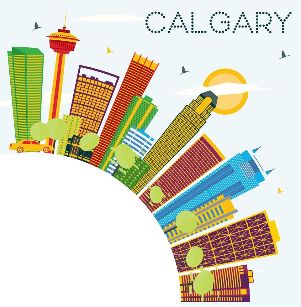 Calgary Skyline with Color Buildings, Blue Sky and Copy Space. vector