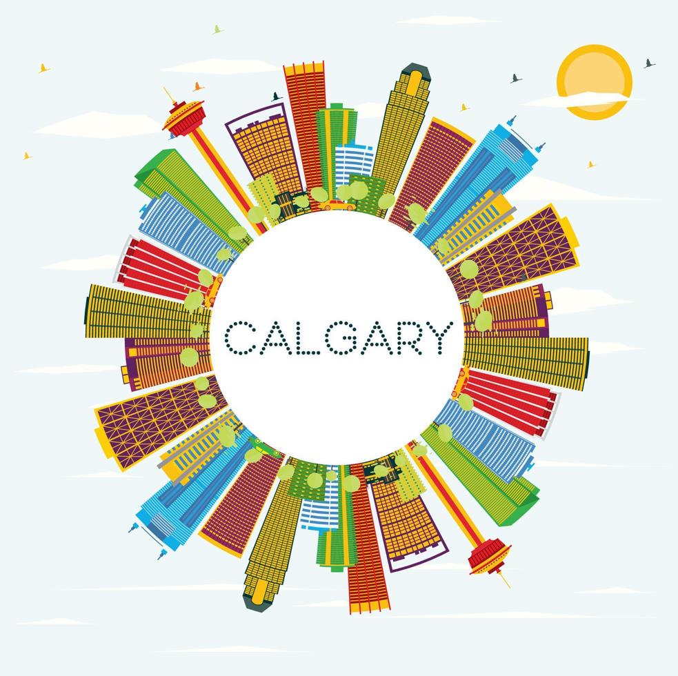 Calgary Skyline with Color Buildings, Blue Sky and Copy Space. vector