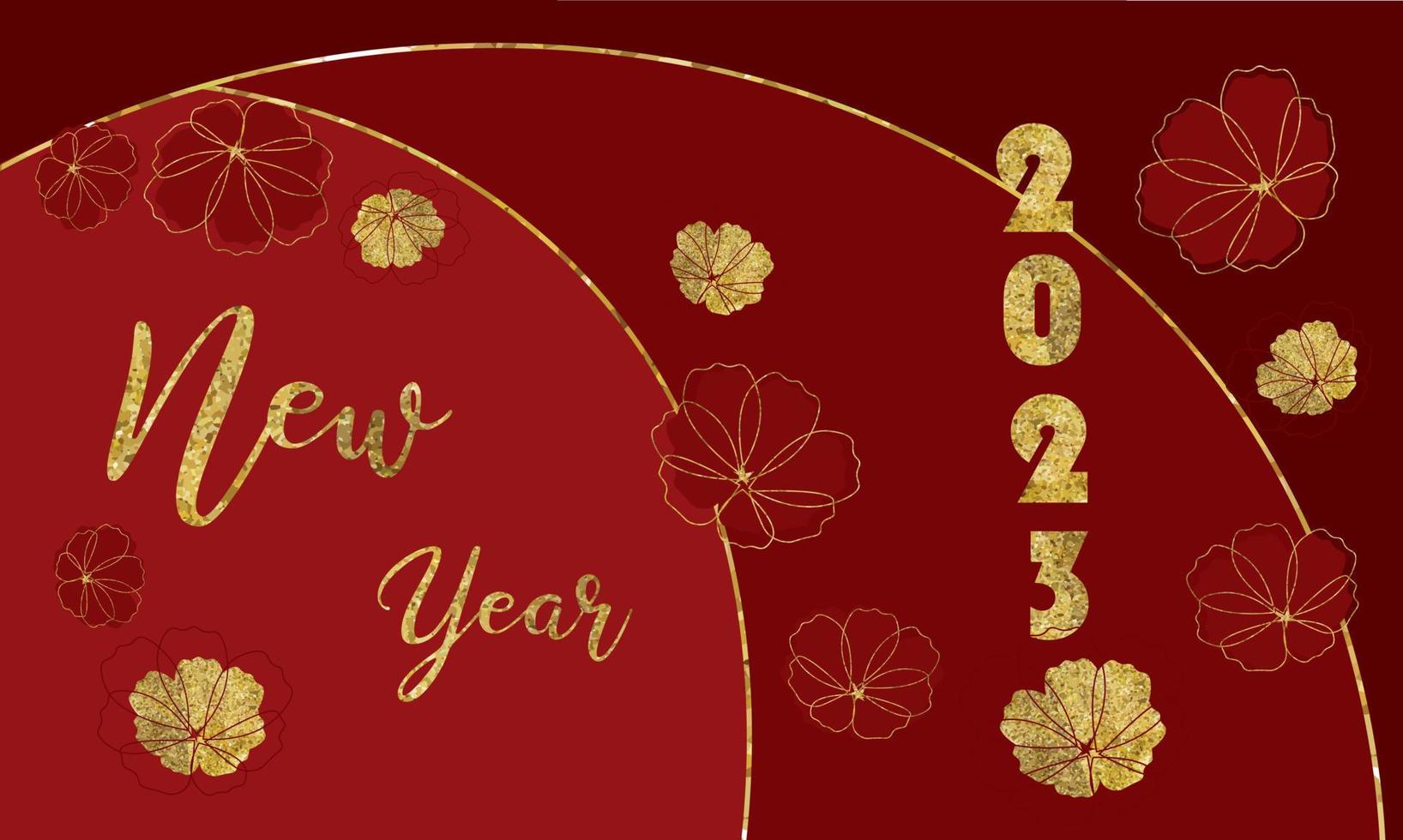 feliz año nuevo 2023 flor dorada cosmos diseño de texto vector