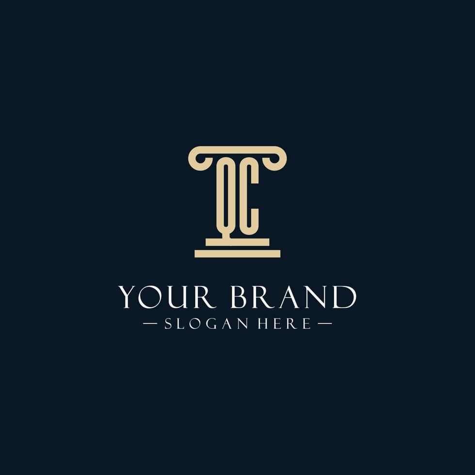 QC initial monogram logos with pillar shapes style vector