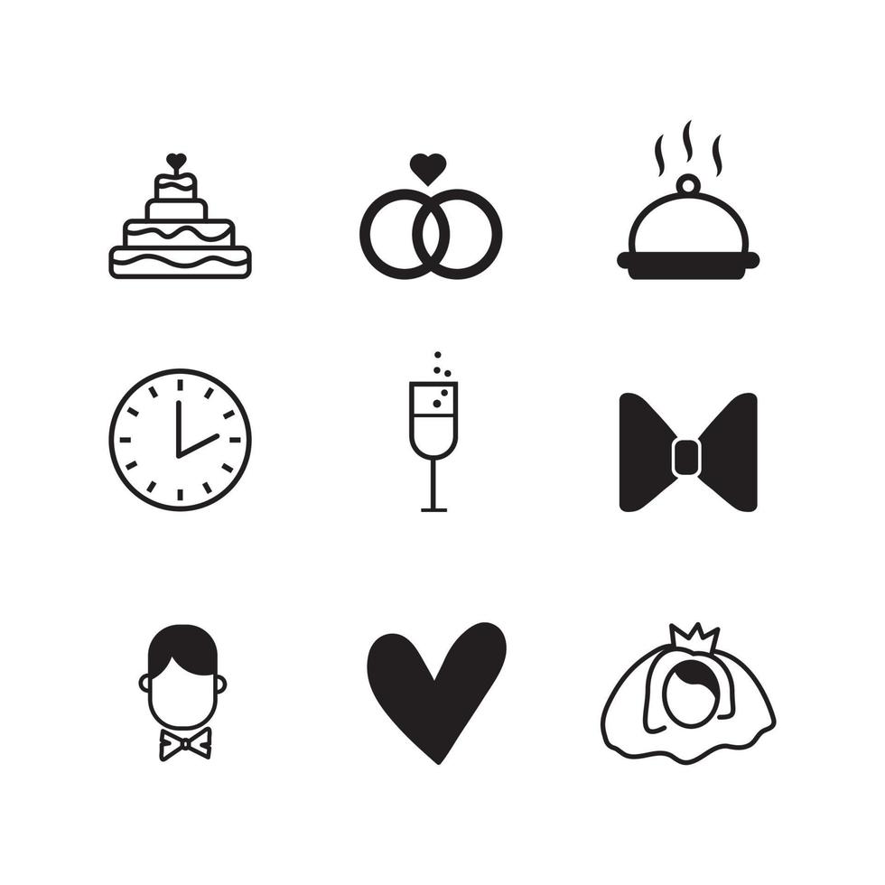 Flat wedding set icon collection vector