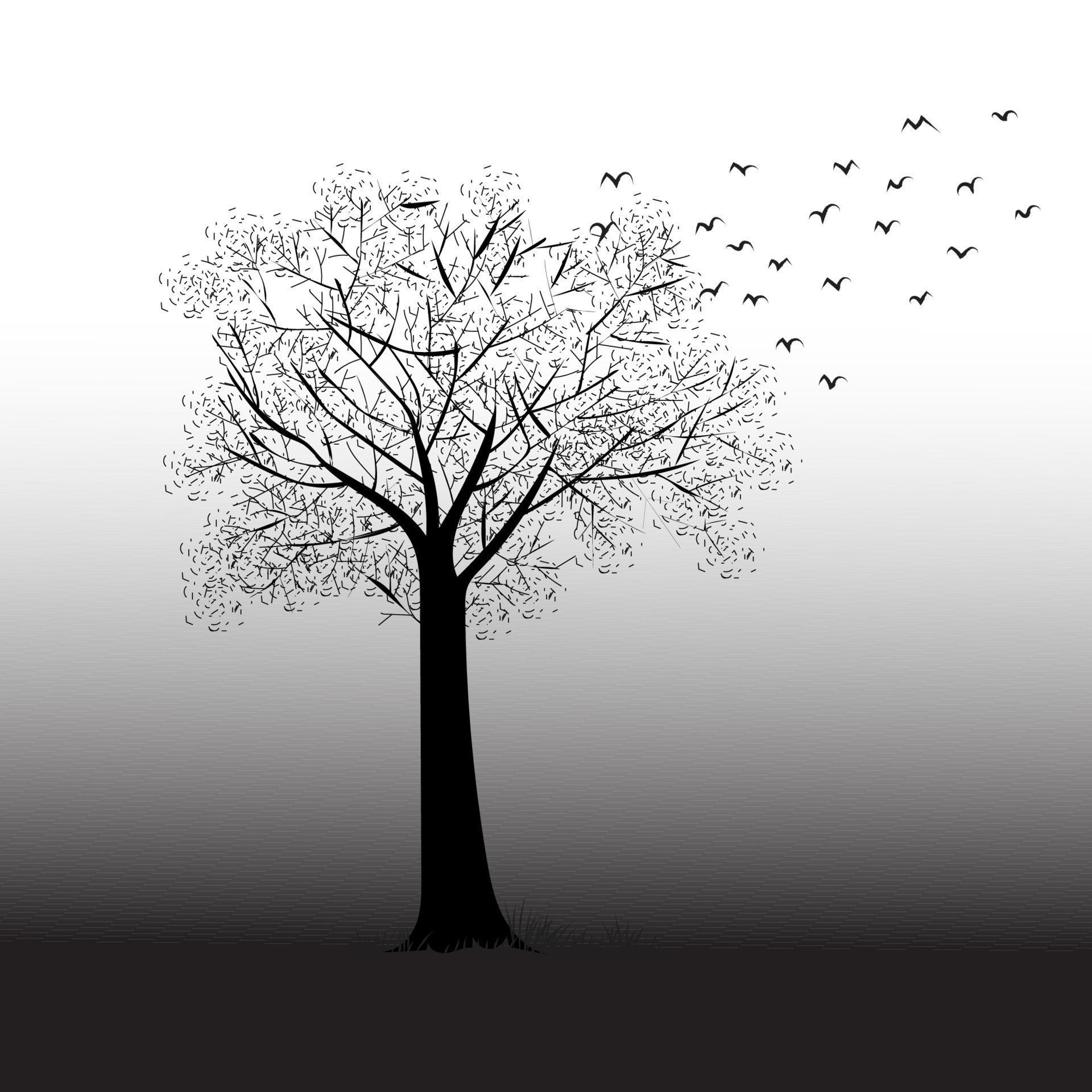 Hand drawn trees sketch landscape black and white vector illustration ...