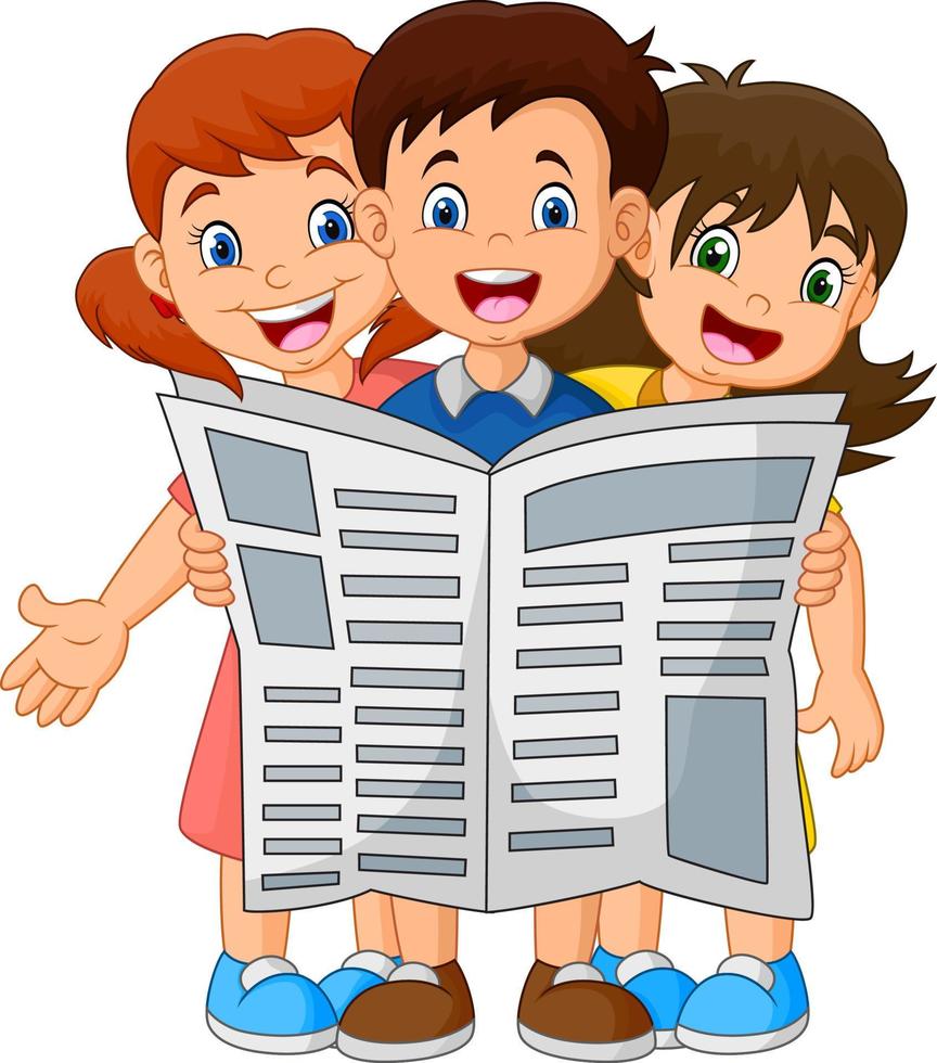 Cartoon children reading a newspaper vector