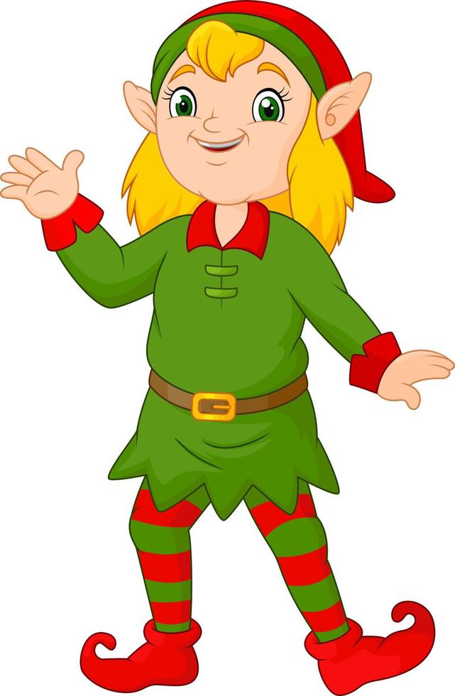 Cartoon christmas girl elf waving vector