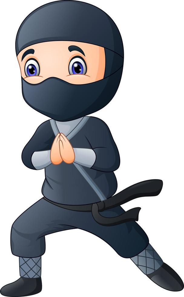 Cartoon boy wearing a black ninja costume vector