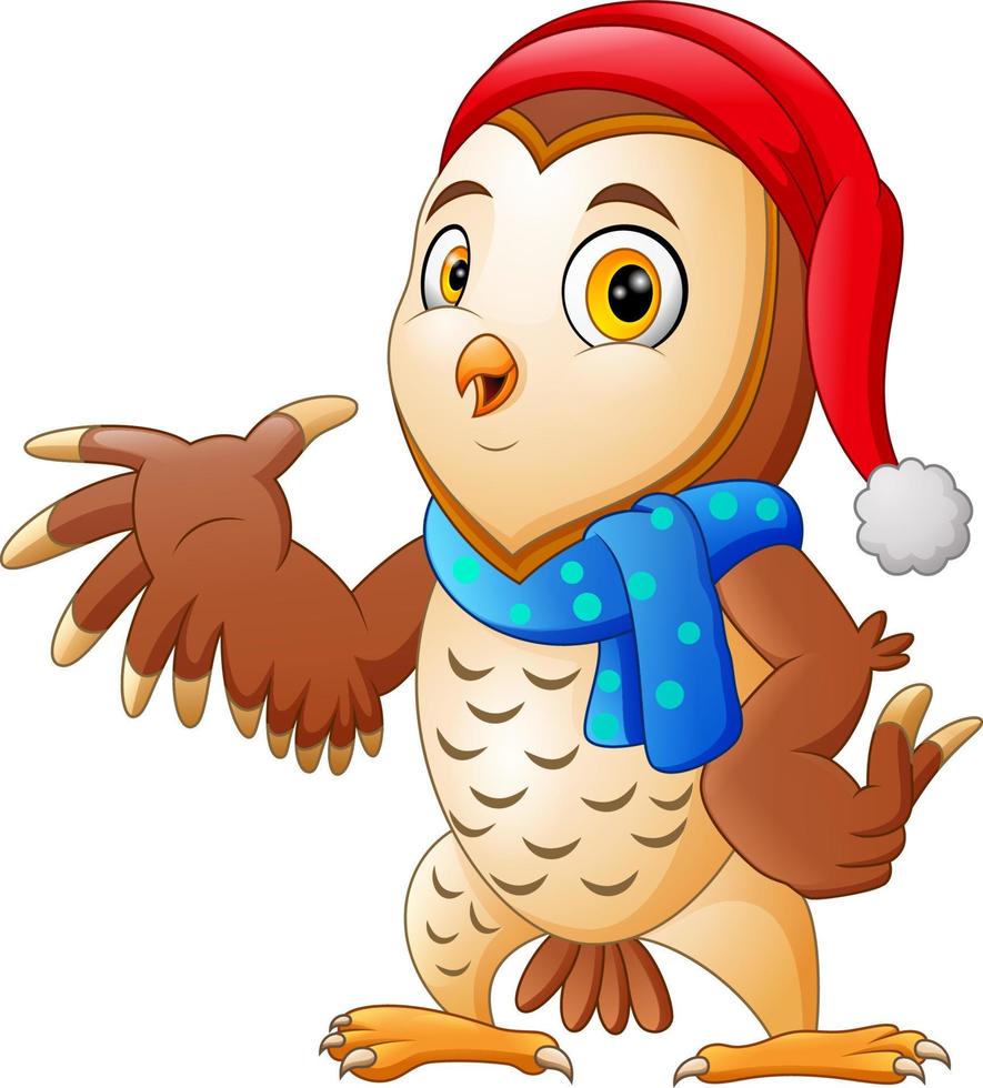 Cartoon Christmas owl presenting vector