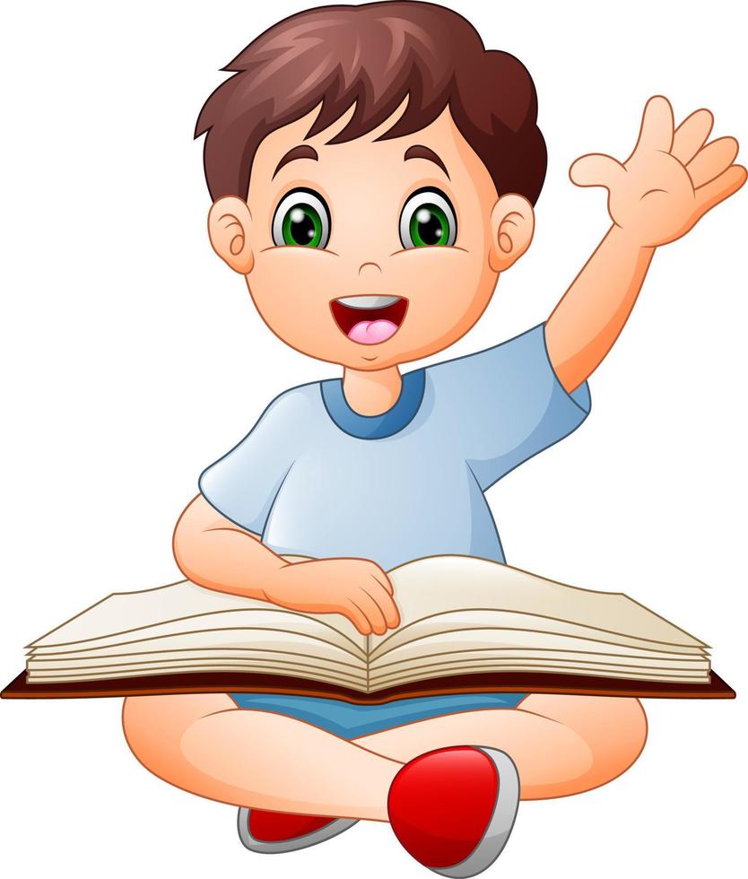 Cartoon little boy reading a book vector