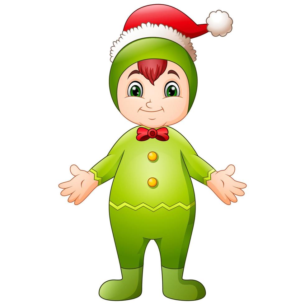 Cartoon christmas girl elf waving vector