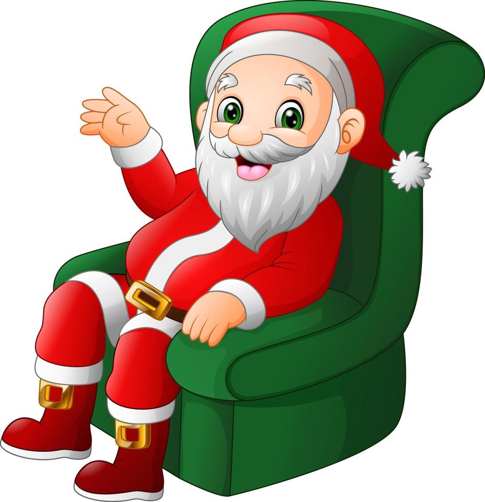 Cartoon santa claus sitting on green sofa vector