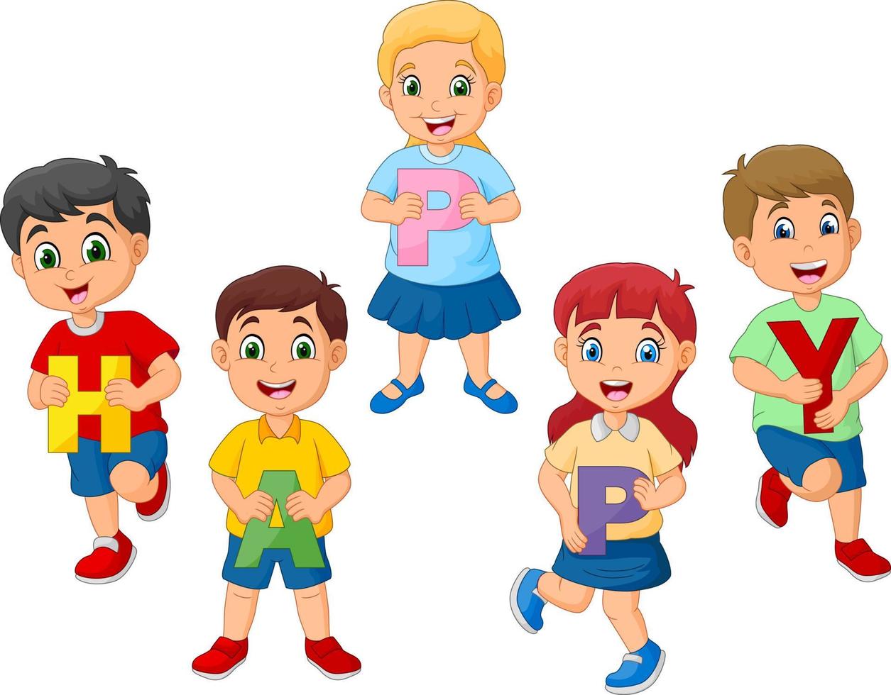 Cartoon kids holding letter with word HAPPY vector