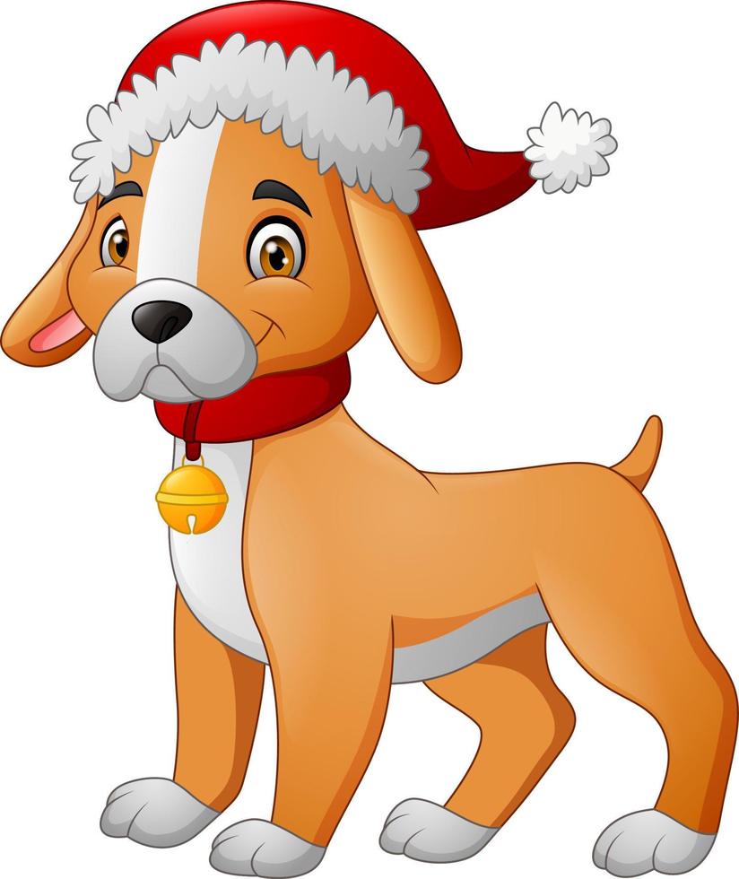 Cartoon dog wearing a santa hat vector