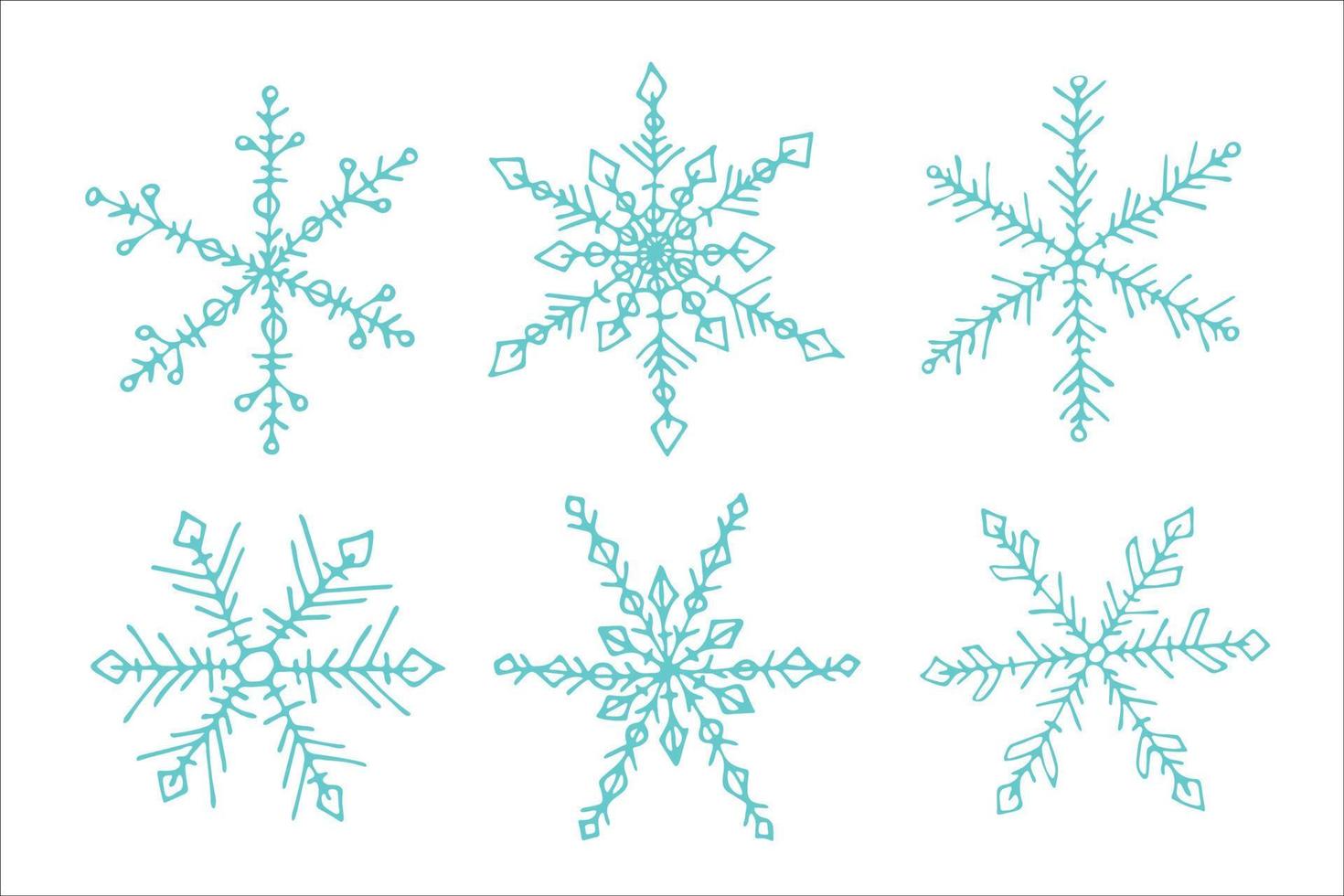 Set of cute hand drawn snowflakes. Christmas and New Year doodle clipart vector