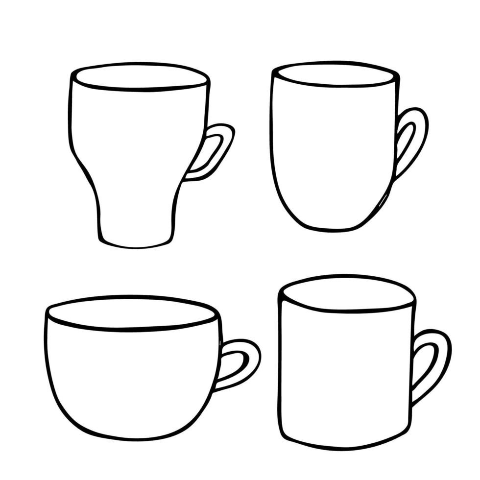 linda taza de té y café ilustración. imágenes prediseñadas de taza simple. acogedor conjunto de garabatos para el hogar vector