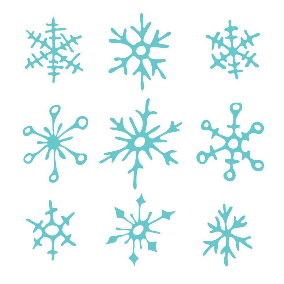 Set of cute hand drawn snowflakes. Christmas and New Year doodle clipart vector