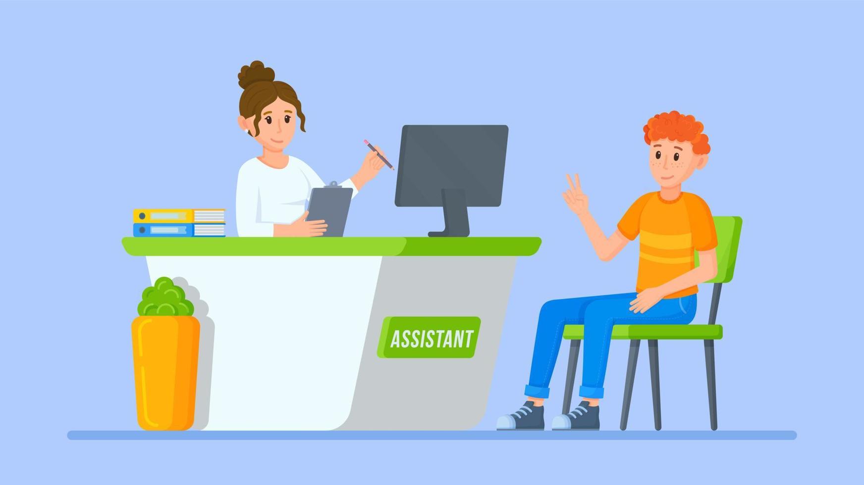 Vector illustration of a banker's advice. Bank card or credit application. Bank characters.