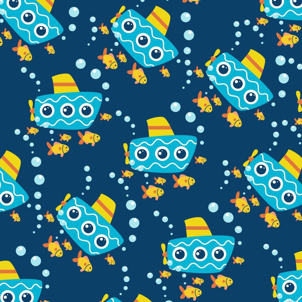 Seamless pattern with submarine and fish perfect for wrapping paper vector
