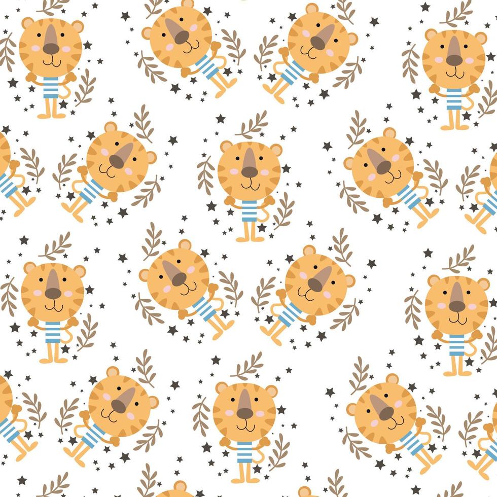 Seamless pattern with cute lion animals and flowers perfect for wrapping paper vector