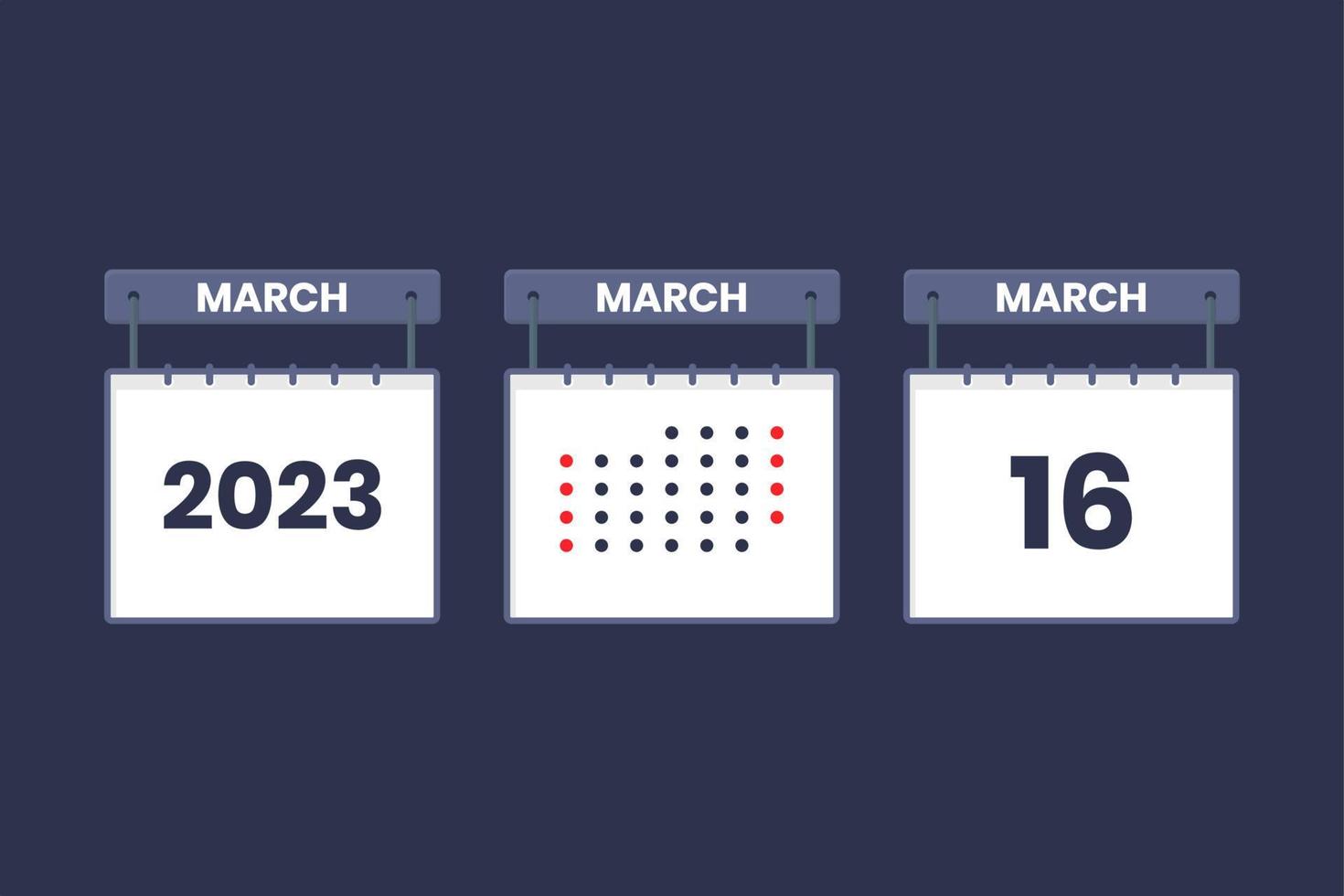 2023 calendar design March 16 icon. 16th March calendar schedule, appointment, important date concept. vector