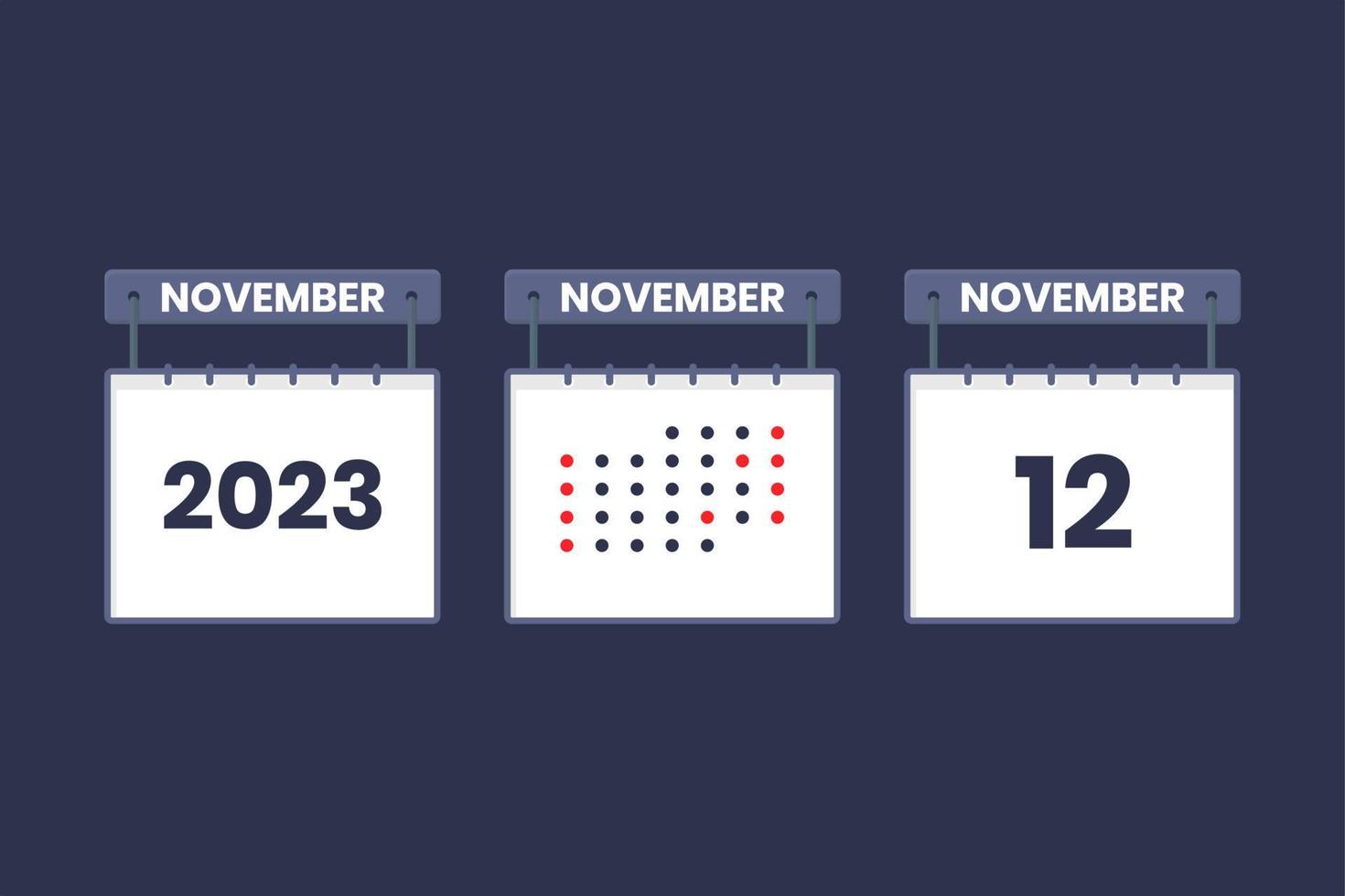 2023 calendar design November 12 icon. 12th November calendar schedule, appointment, important date concept. vector