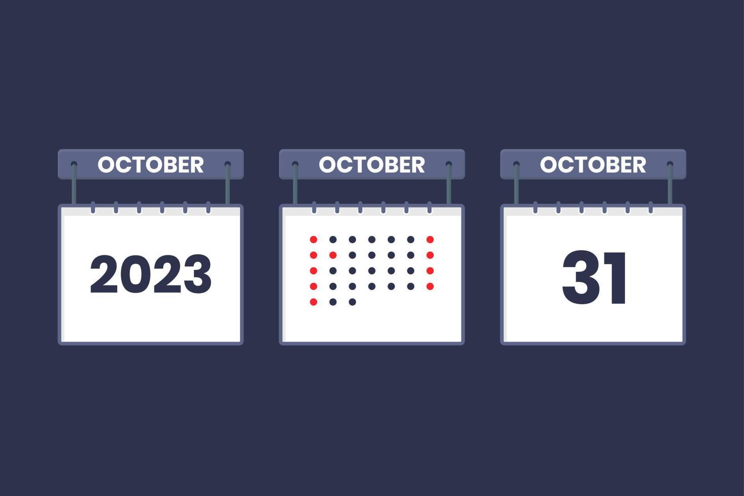 Diseño de calendario 2023 icono del 31 de octubre. Calendario del 31 de octubre, cita, concepto de fecha importante. vector