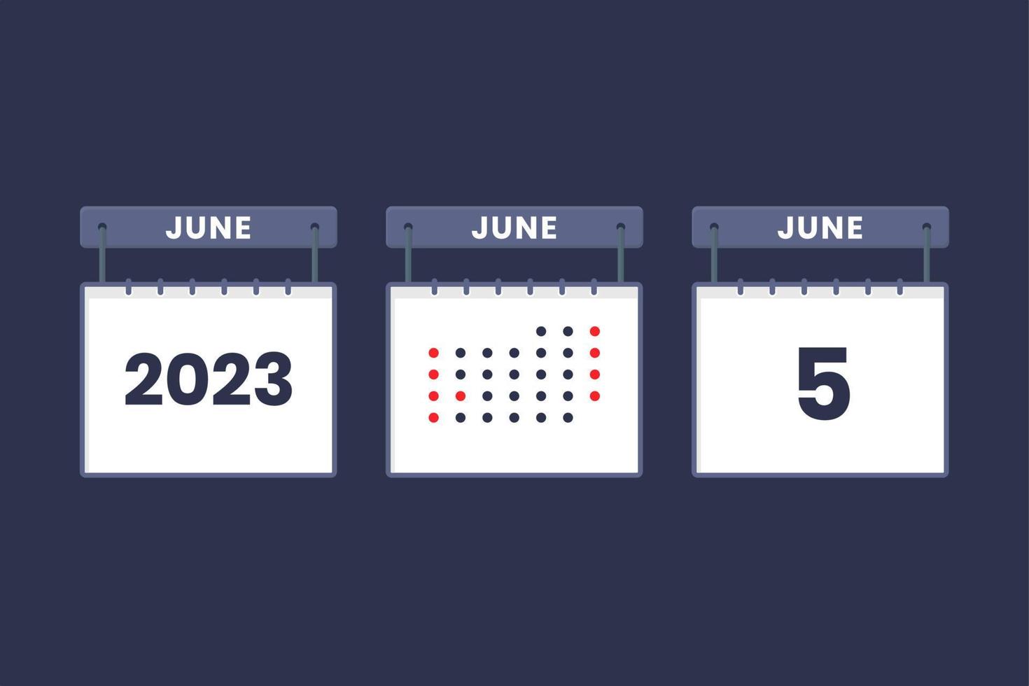 2023 calendar design June 5 icon. 5th June calendar schedule, appointment, important date concept. vector