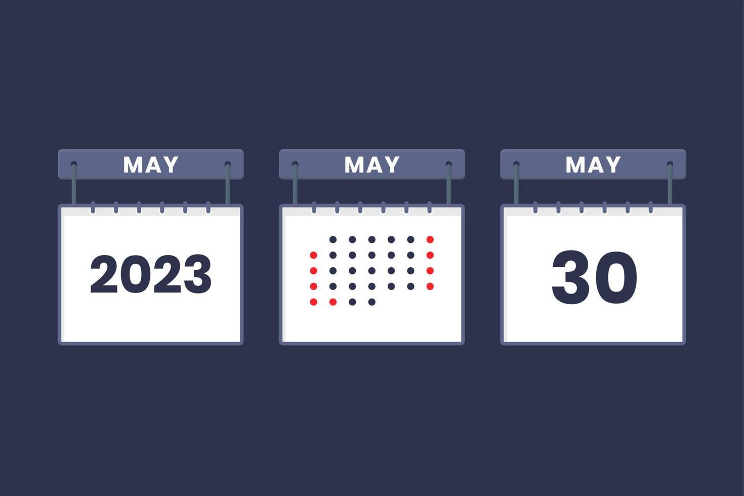 Diseño de calendario 2023 icono del 30 de mayo. Calendario del 30 de mayo, cita, concepto de fecha importante. vector