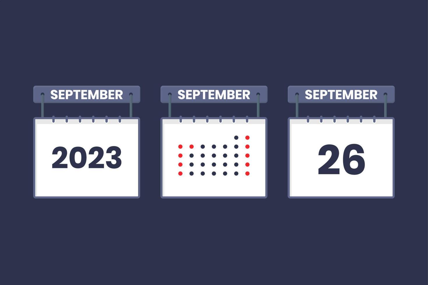 Diseño de calendario 2023 icono del 26 de septiembre. Calendario del 26 de septiembre, cita, concepto de fecha importante. vector