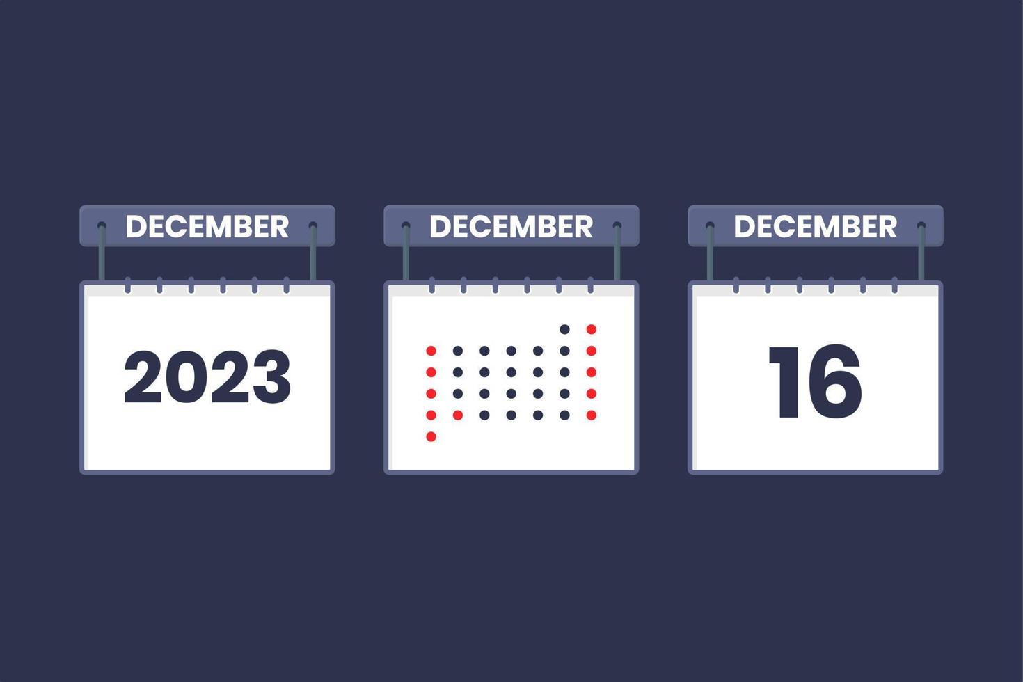 2023 calendar design December 16 icon. 16th December calendar schedule, appointment, important date concept. vector