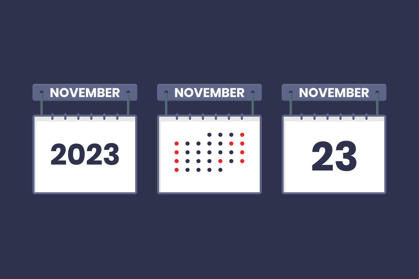 2023 calendar design November 23 icon. 23rd November calendar schedule, appointment, important date concept. vector