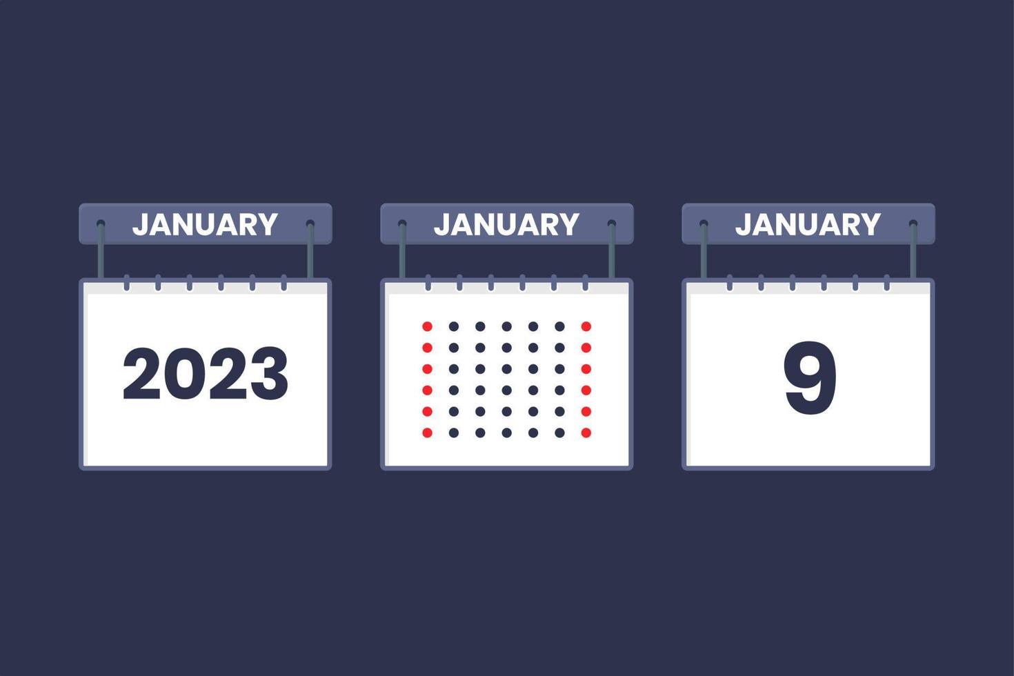 2023 calendar design January 9 icon. 9th January calendar schedule, appointment, important date concept. vector