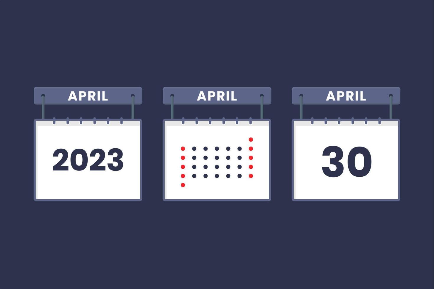 Diseño de calendario 2023 icono del 30 de abril. Calendario del 30 de abril, cita, concepto de fecha importante. vector