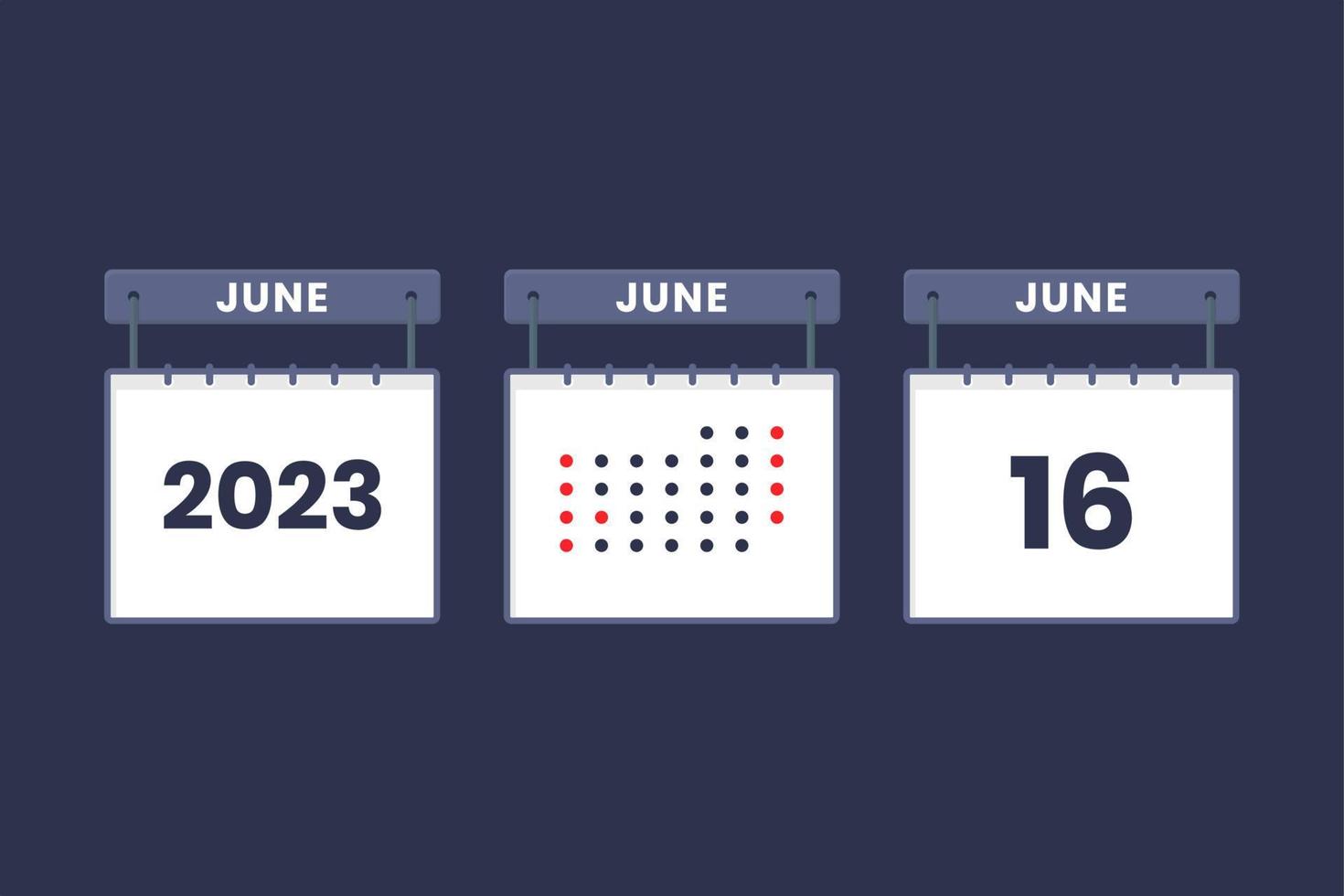 2023 calendar design June 16 icon. 16th June calendar schedule, appointment, important date concept. vector