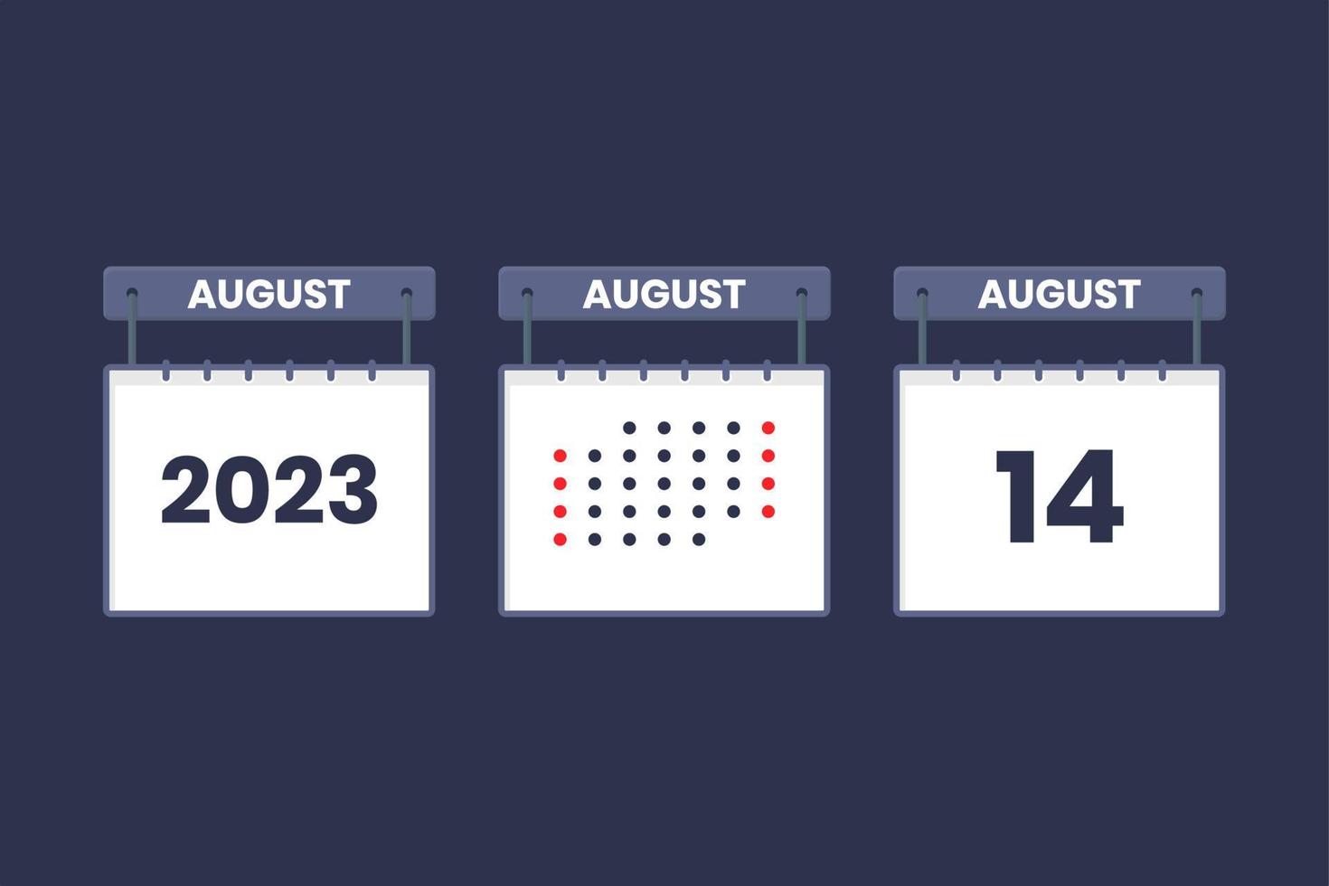 2023 calendar design August 14 icon. 14th August calendar schedule, appointment, important date concept. vector