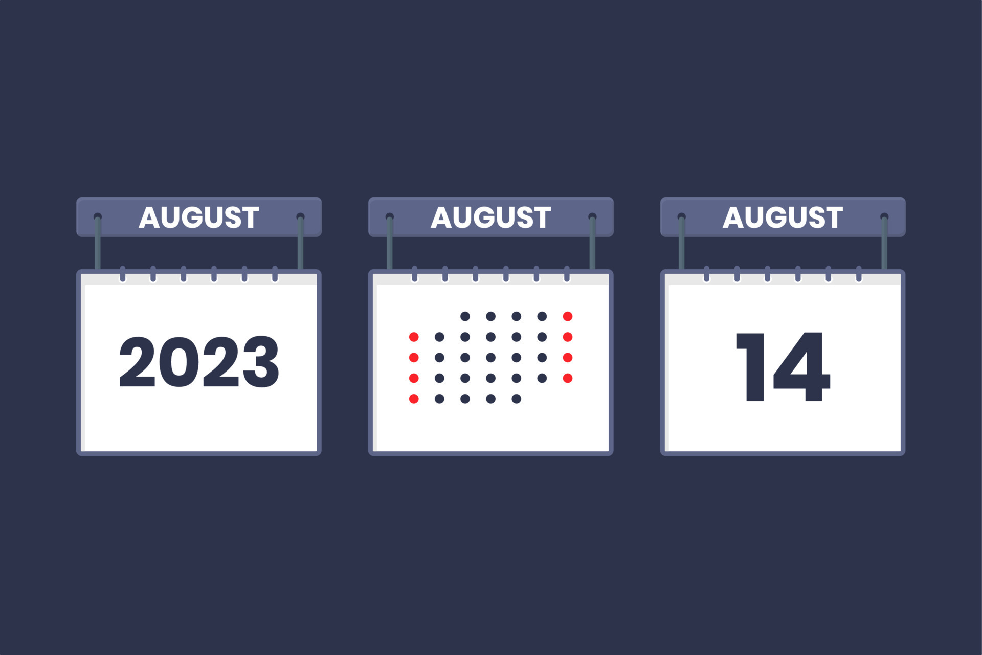 2023 calendar design August 14 icon. 14th August calendar schedule