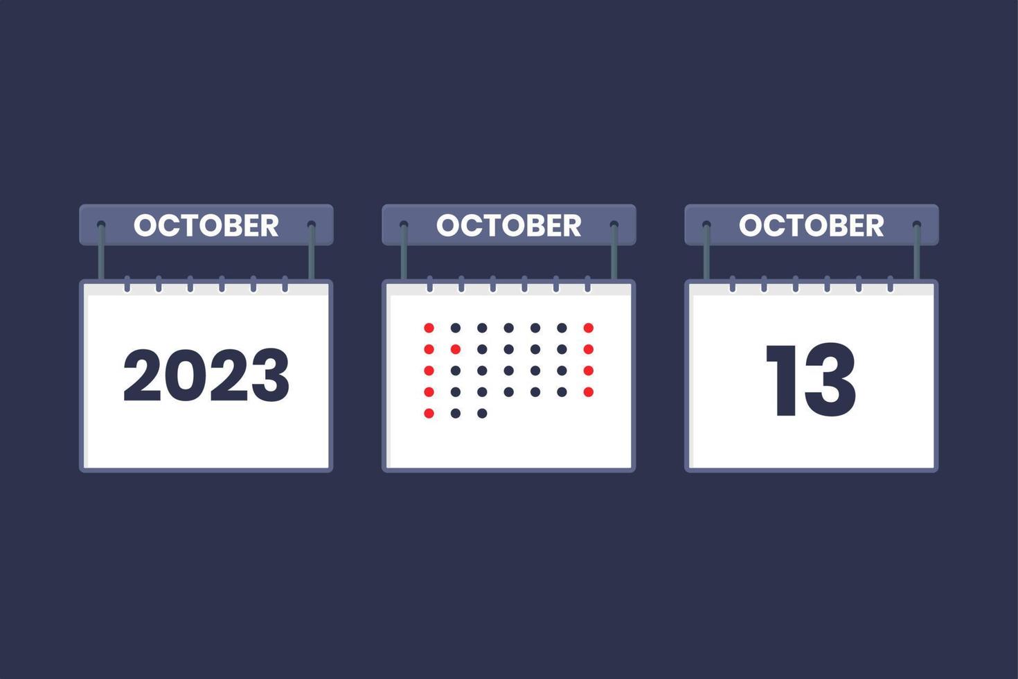2023 calendar design October 13 icon. 13th October calendar schedule, appointment, important date concept. vector