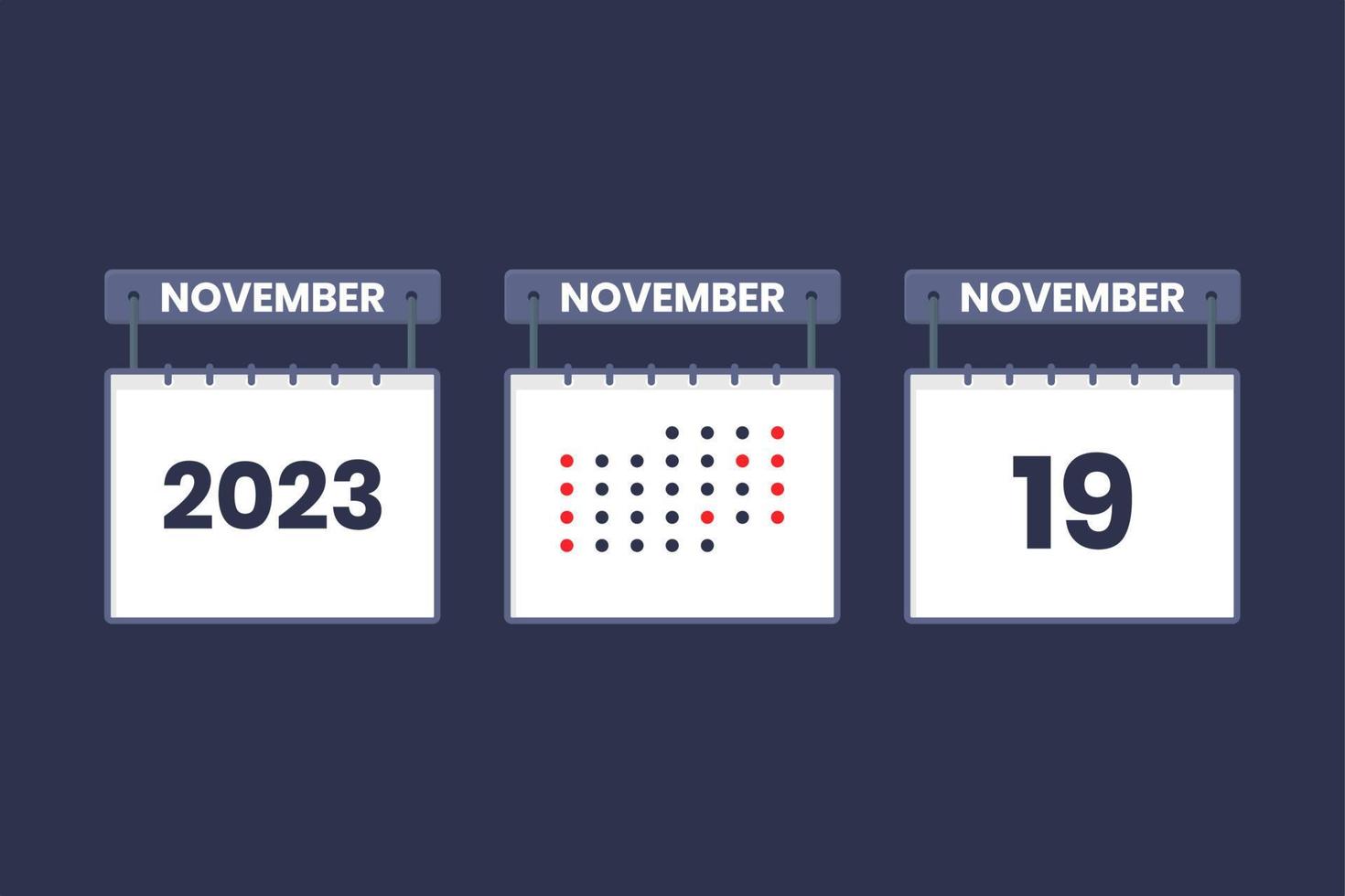 2023 calendar design November 19 icon. 19th November calendar schedule, appointment, important date concept. vector