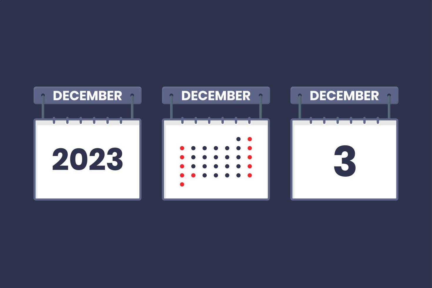 2023 calendar design December 3 icon. 3rd December calendar schedule, appointment, important date concept. vector