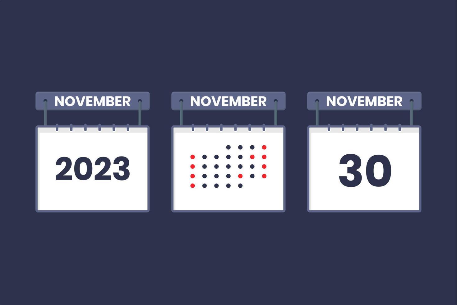 2023 calendar design November 30 icon. 30th November calendar schedule, appointment, important date concept. vector
