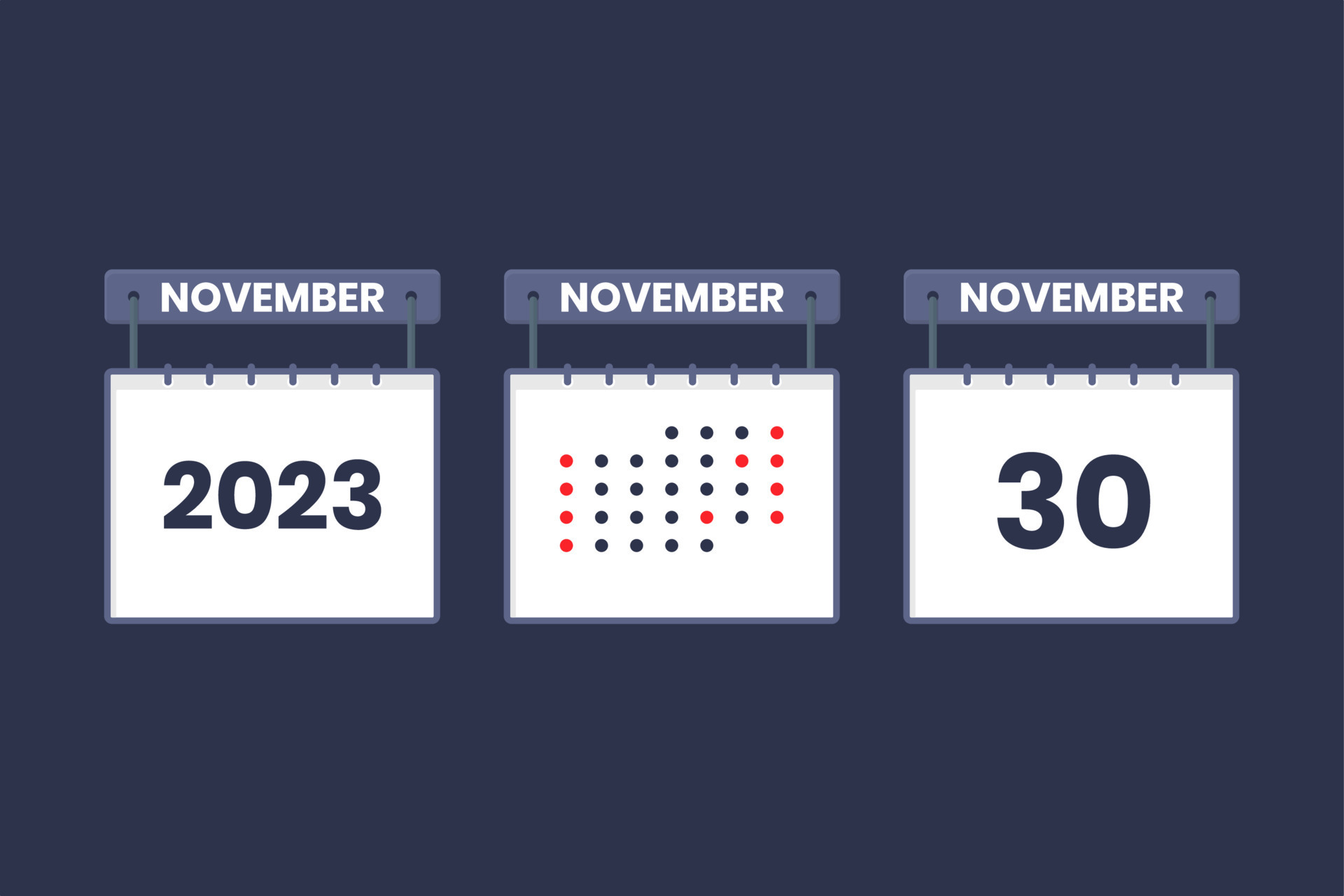 2023 calendar design November 30 icon. 30th November calendar schedule