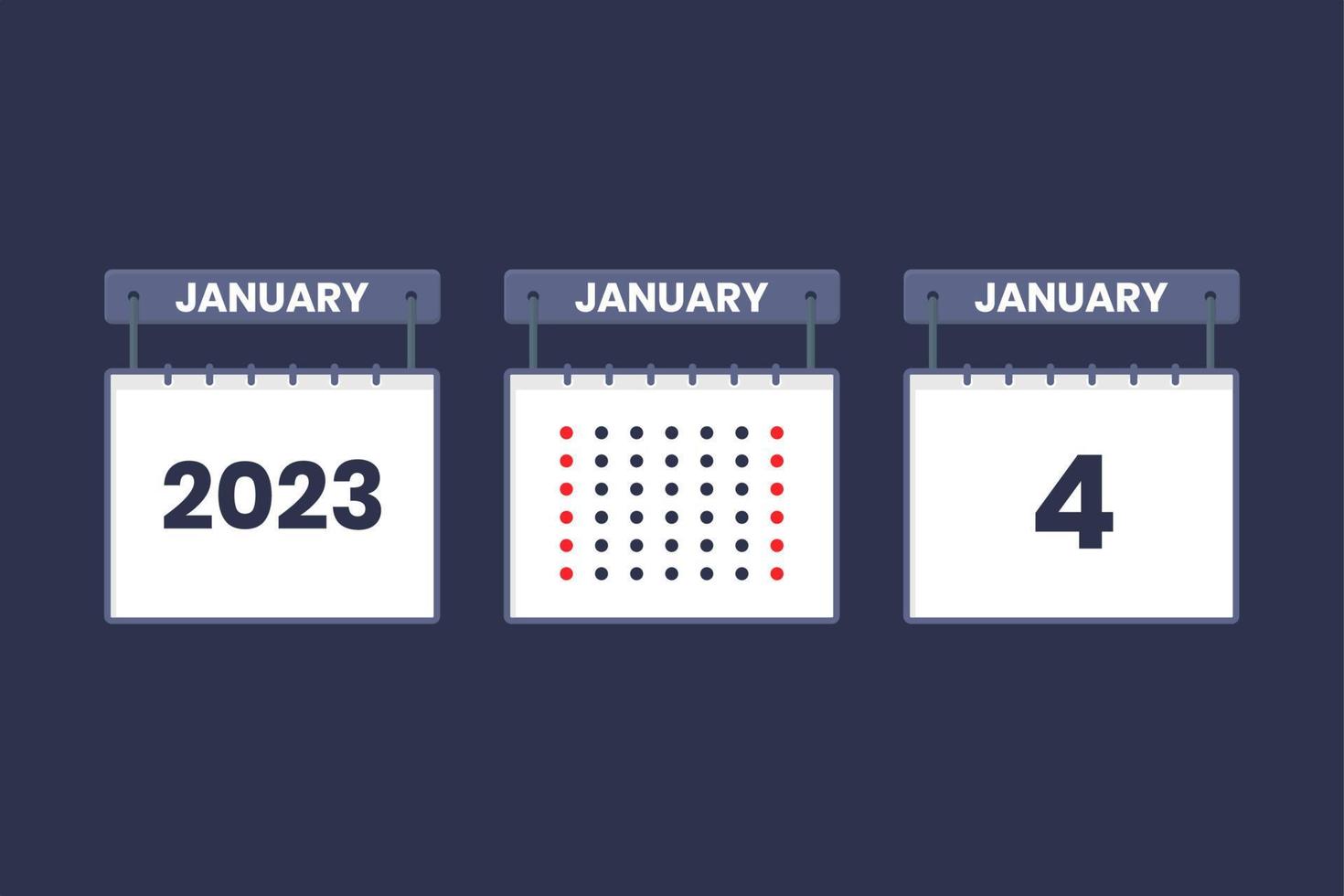 2023 calendar design January 4 icon. 4th January calendar schedule