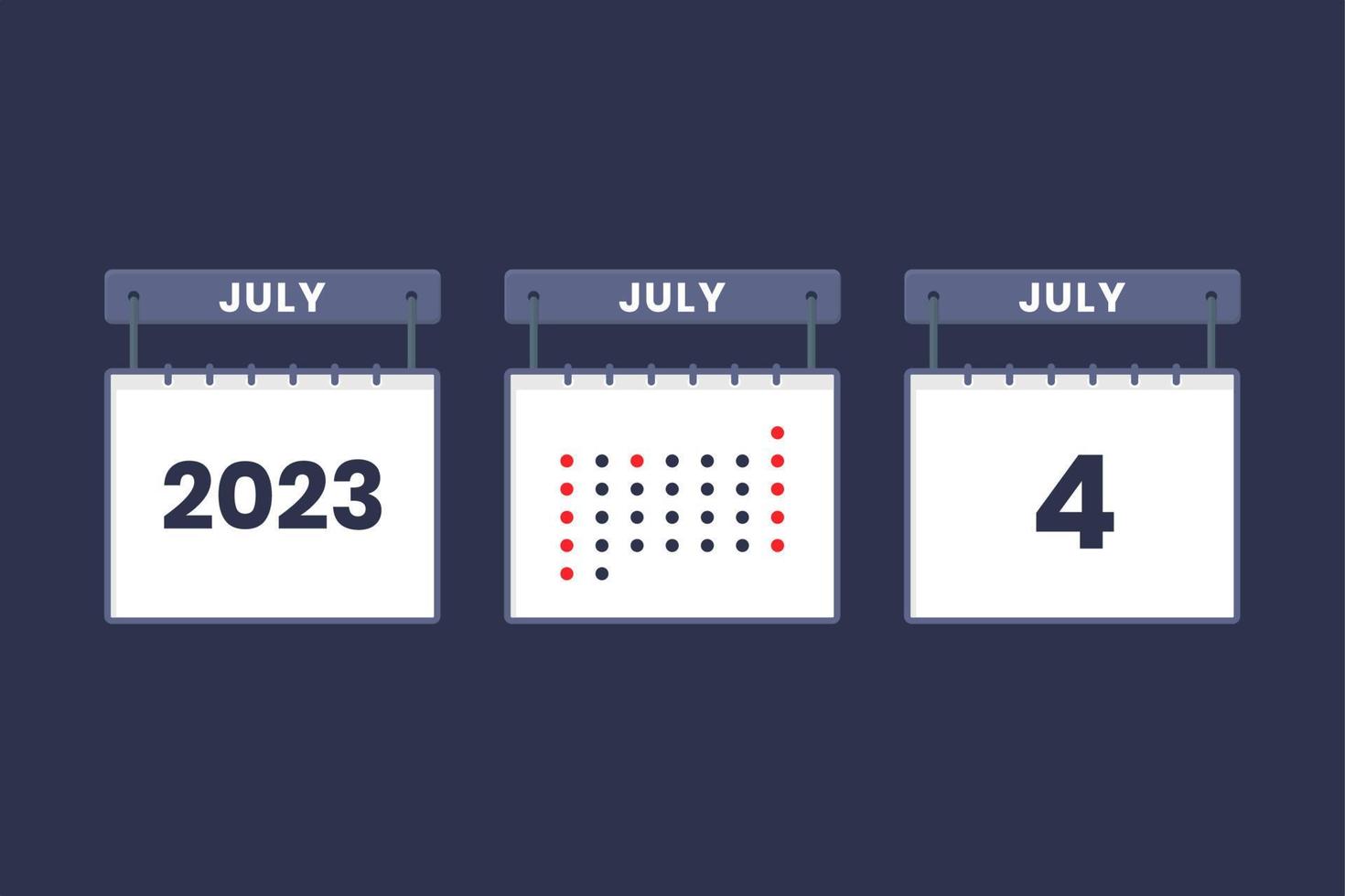 2023 calendar design July 4 icon. 4th July calendar schedule, appointment, important date concept. vector