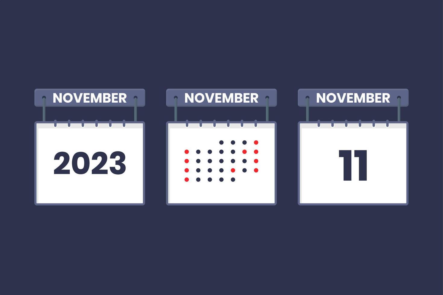 Diseño de calendario 2023 icono del 11 de noviembre. Calendario del 11 de noviembre, cita, concepto de fecha importante. vector