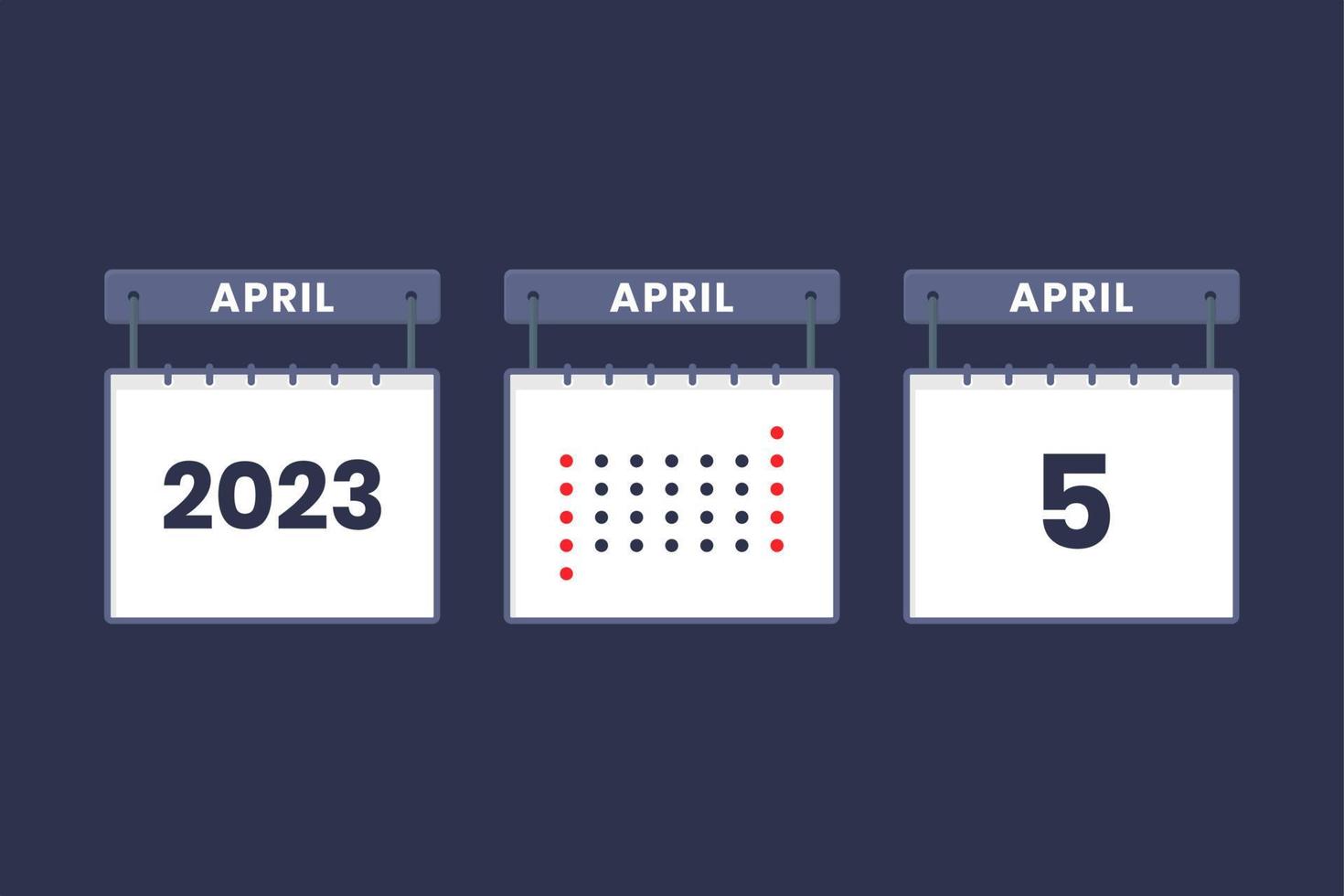 2023 calendar design April 5 icon. 5th April calendar schedule, appointment, important date concept. vector
