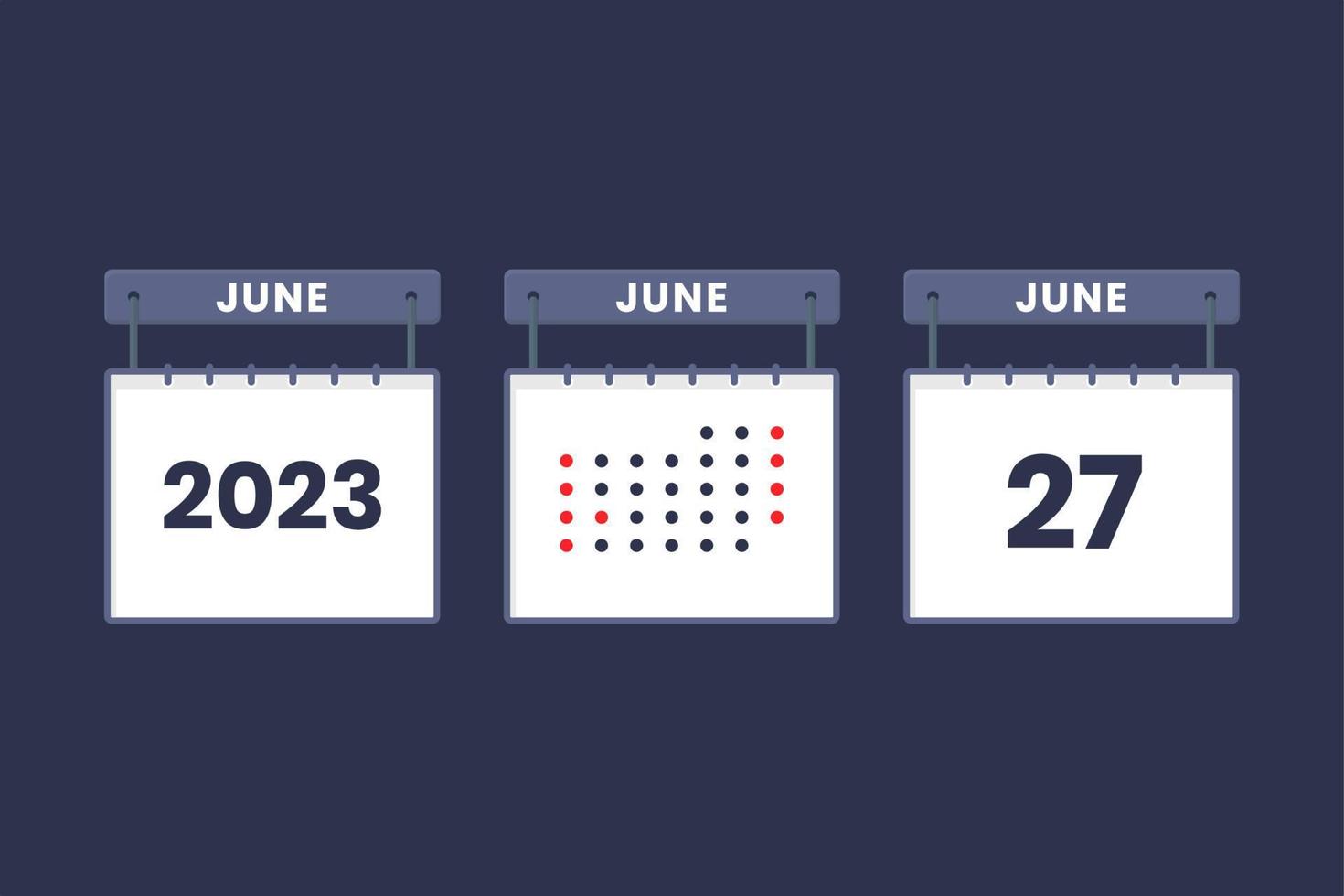 2023 calendar design June 27 icon. 27th June calendar schedule, appointment, important date concept. vector