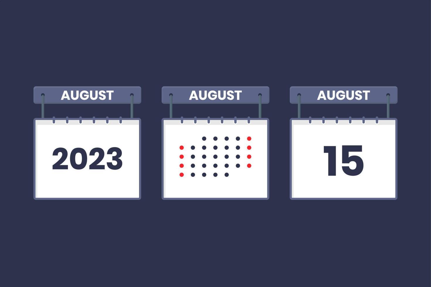 2023 calendar design August 15 icon. 15th August calendar schedule, appointment, important date concept. vector