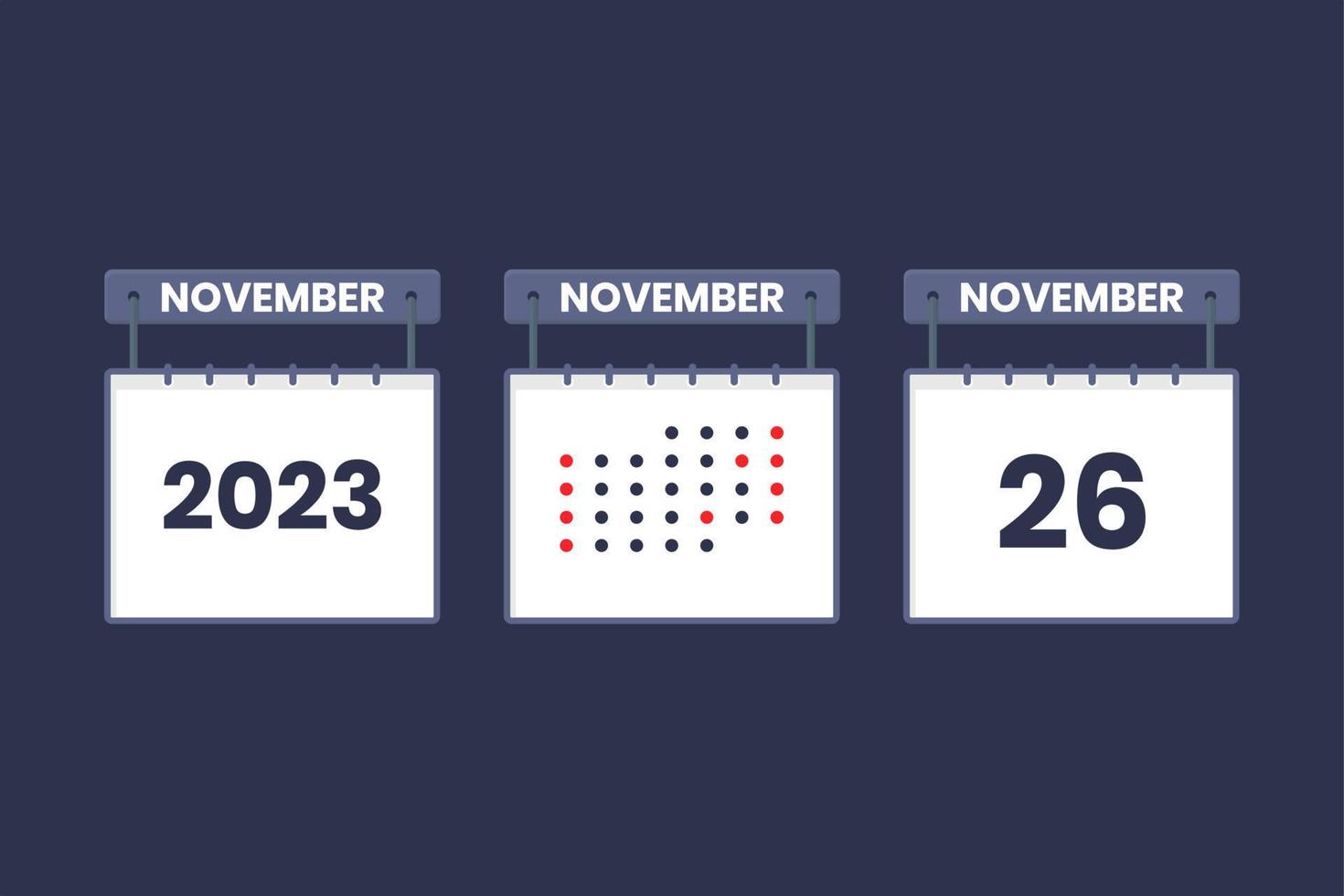 2023 calendar design November 26 icon. 26th November calendar schedule, appointment, important date concept. vector