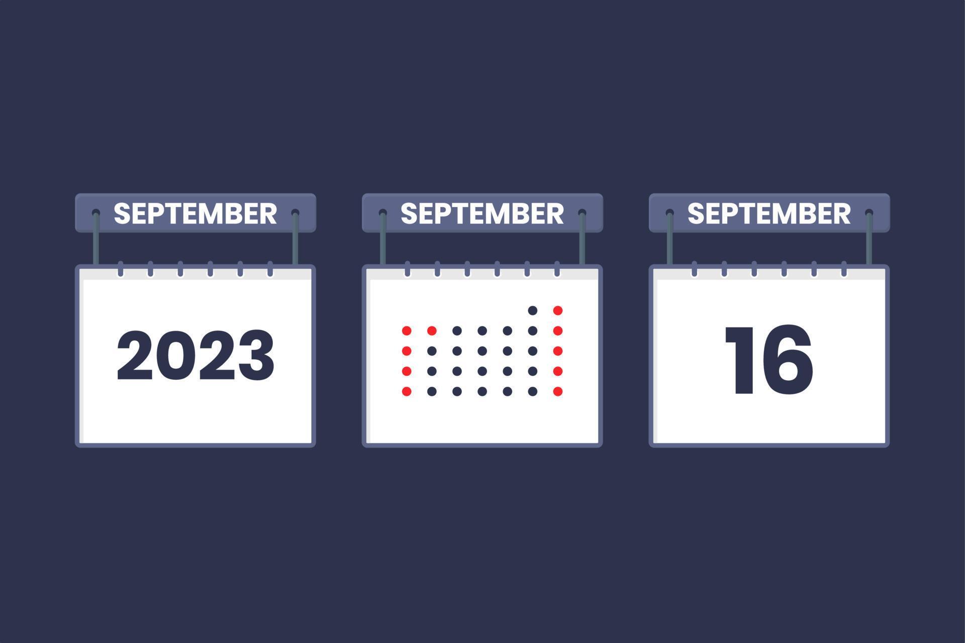 2023 calendar design September 16 icon. 16th September calendar