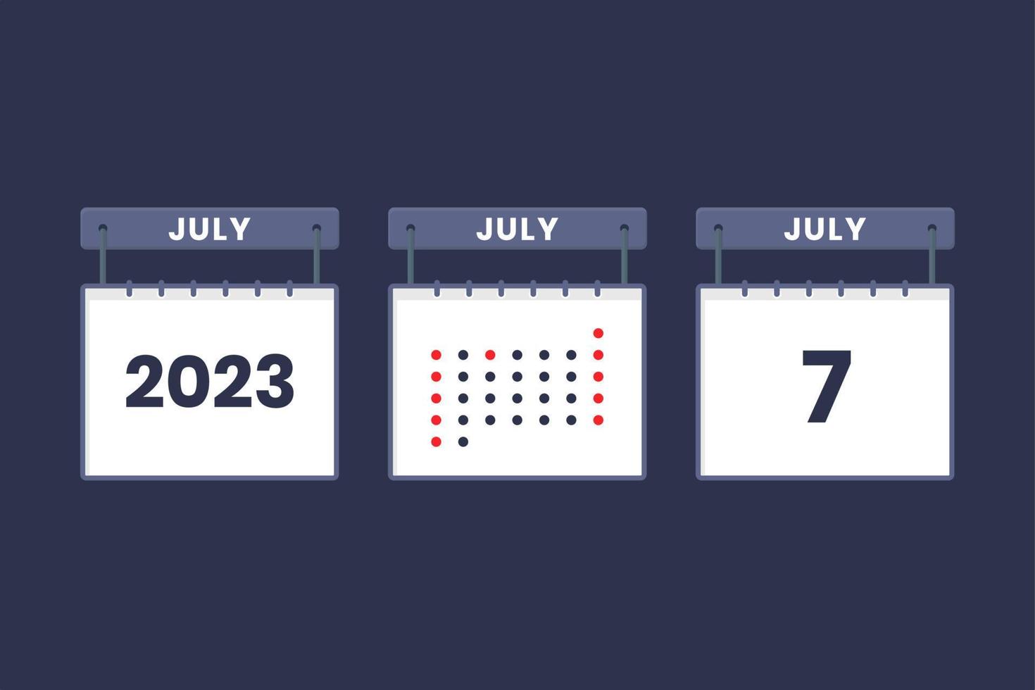 Diseño de calendario 2023 icono del 7 de julio. Calendario del 7 de julio, cita, concepto de fecha importante. vector