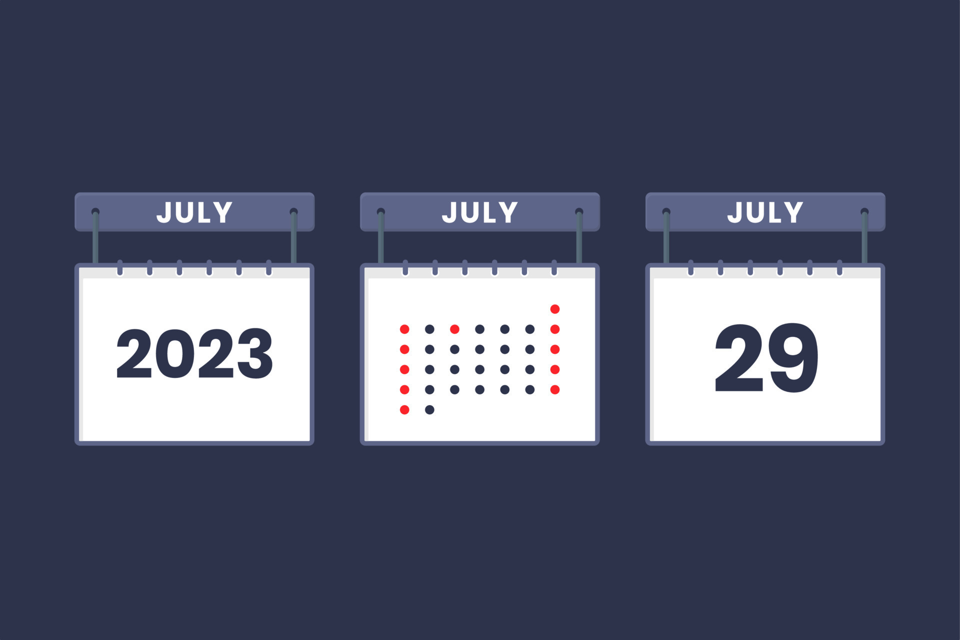 2023 calendar design July 29 icon. 29th July calendar schedule