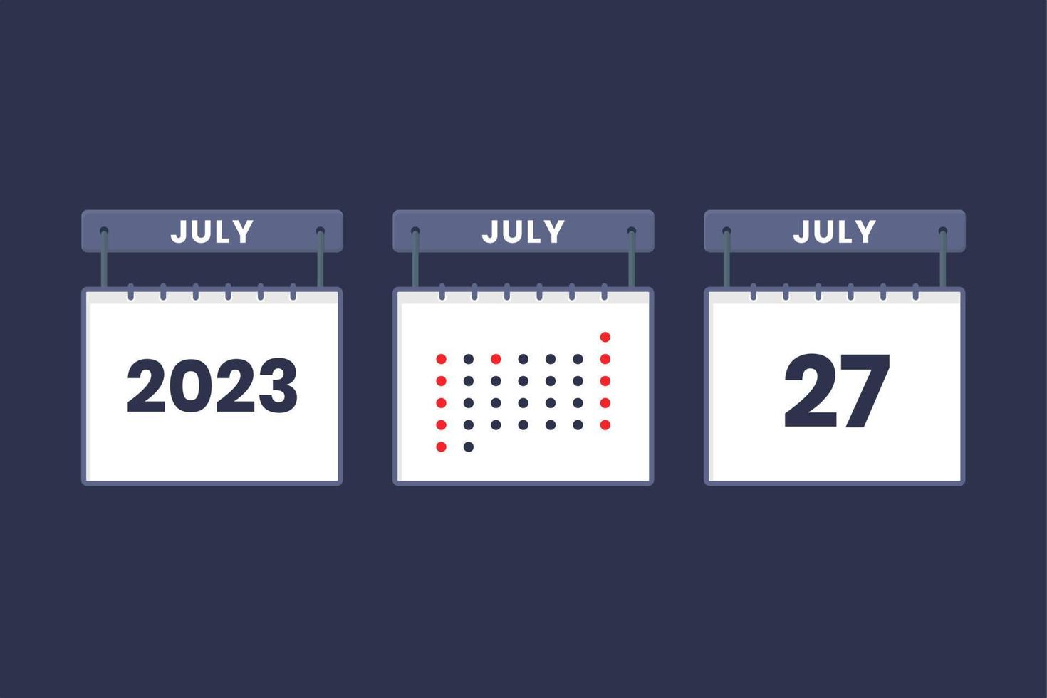 2023 calendar design July 27 icon. 27th July calendar schedule